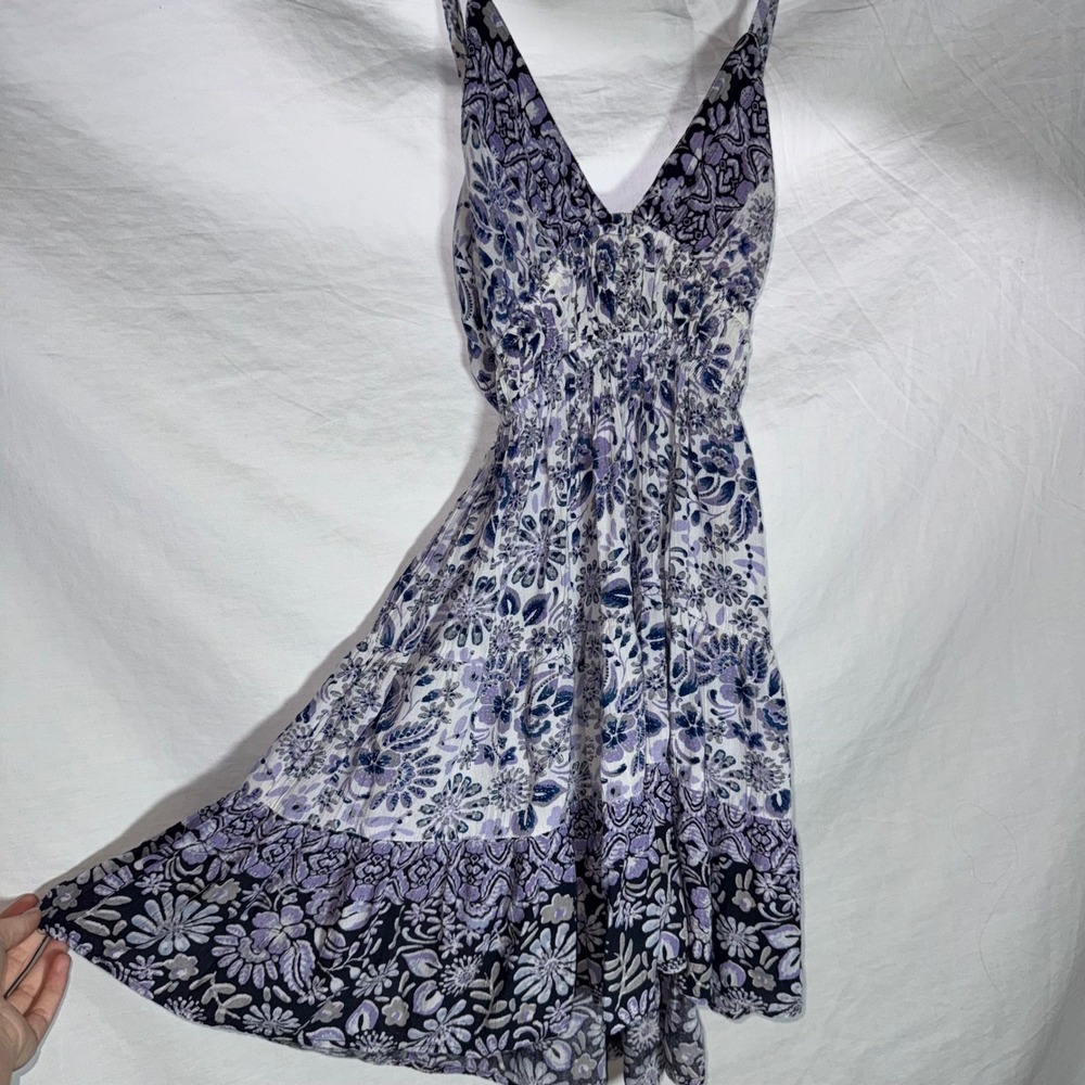 Angie Purple Boho Sundress Floral Paisley Smocked Mini Womens Size Small